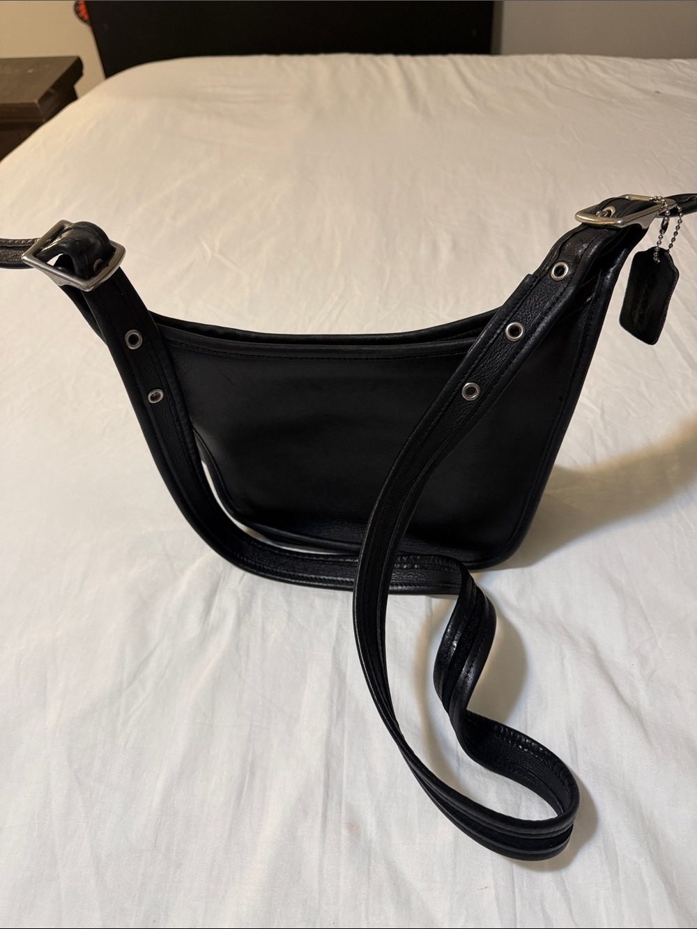Coach Black Leather Messenger Bag with Adjustable Strap
